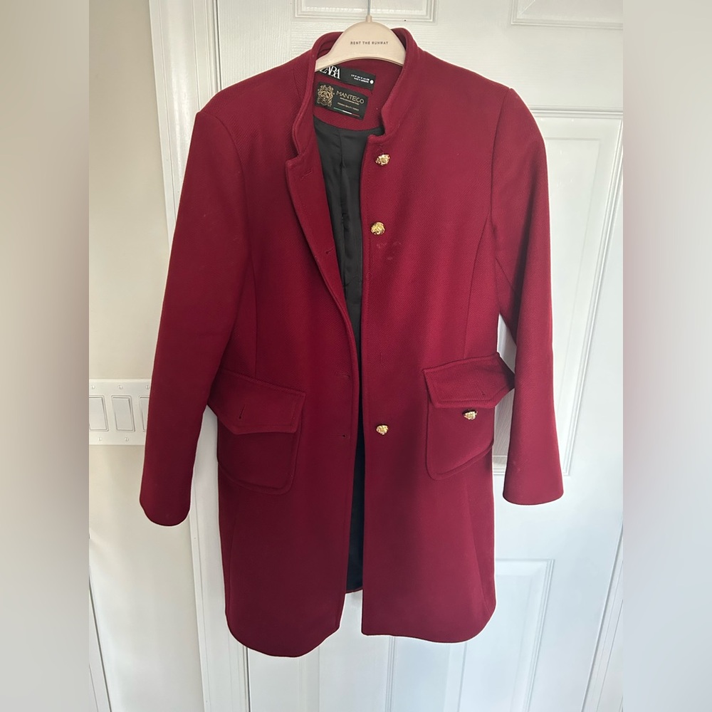 Zara Red Trench Coat with Gold Buttons